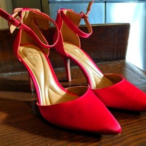 Red satin heels. Nwot